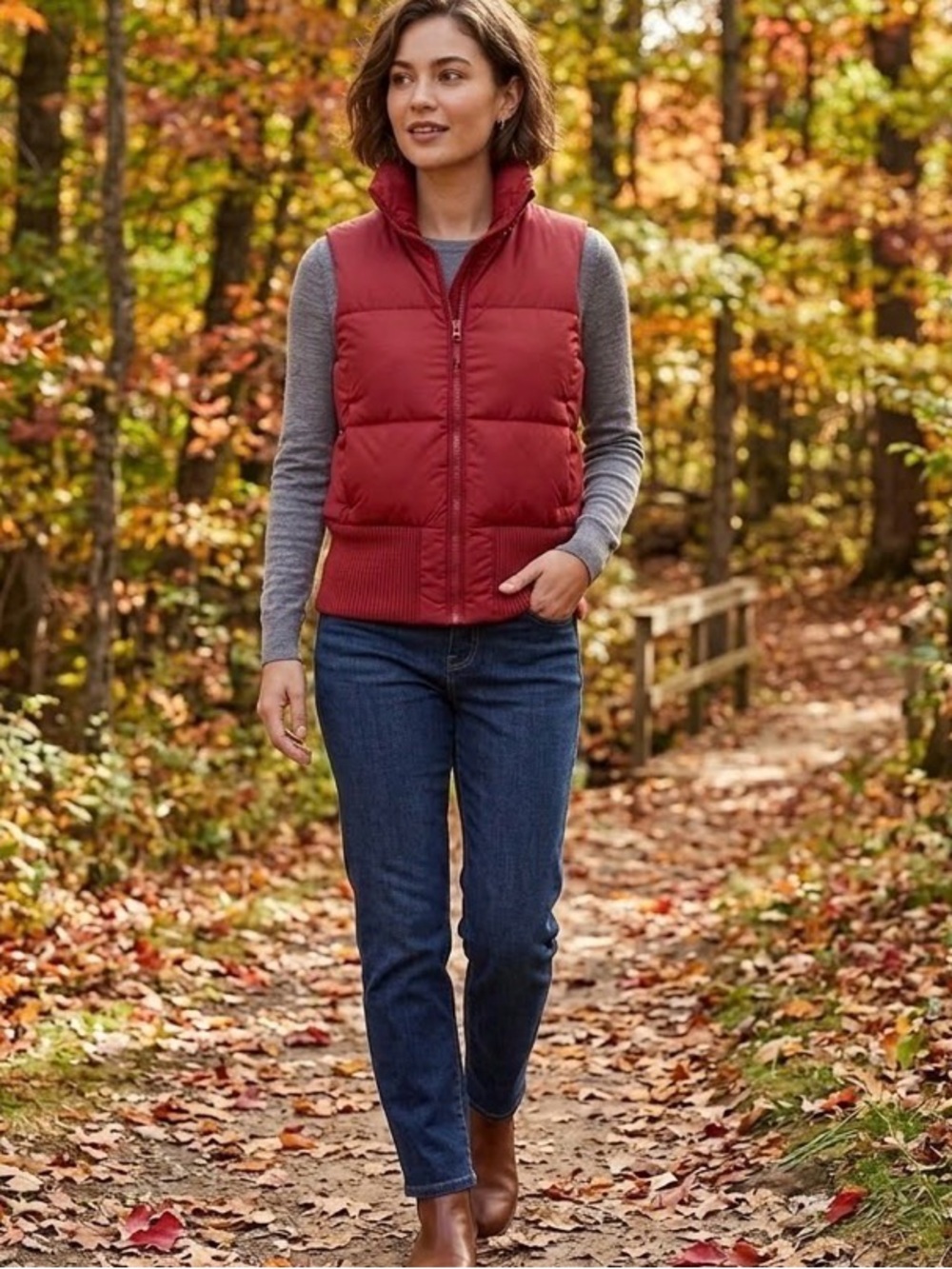 Urban Outfitters Down Puffy Red w/ Ribbed Waistband Snap Front High Neck Vest XS